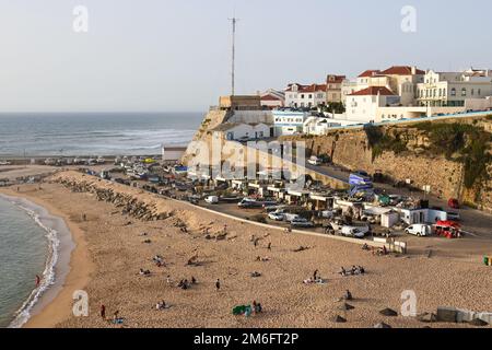 A beautiful shot of the sunny shore of Pescadores in the village of Ericeira, Portugal Stock Photo