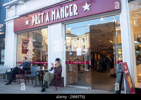 London- December 2022: Pret a Manger branch in Richmond- a British international sandwich shop chain Stock Photo