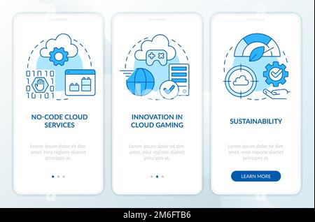 Cloud computing technologies blue onboarding mobile app screen Stock Vector
