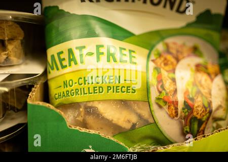 Surrey UK- December 2022: Meat Free products on supermarket shelf Stock Photo