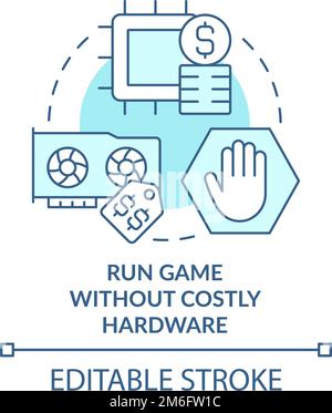 Run game without costly hardware turquoise concept icon Stock Vector