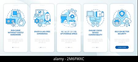 Improvements in cloud gaming blue onboarding mobile app screen Stock Vector