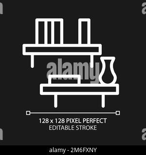 Floating shelf pixel perfect white linear icon for dark theme Stock Vector