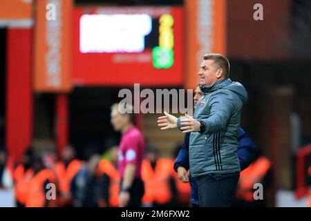 Brentford Manager Dean Smith reacts as his side concedes a goal making it 2-1 - Brentford v Brighton and Hove Albion, Sky Bet Championship, Griffin Park, London - 5th February 2017. Stock Photo