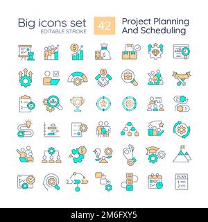 Project planning and scheduling RGB color icons set Stock Vector