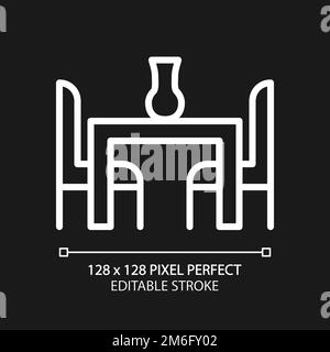 Dining room set pixel perfect white linear icon for dark theme Stock Vector