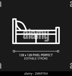 Single bed pixel perfect white linear icon for dark theme Stock Vector