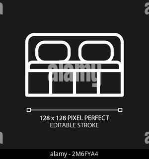 Double bed pixel perfect white linear icon for dark theme Stock Vector