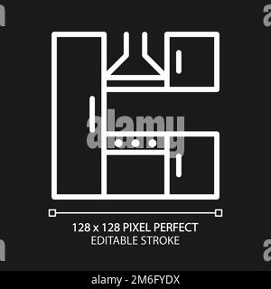 Kitchen set pixel perfect white linear icon for dark theme Stock Vector