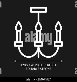 Chandelier pixel perfect white linear icon for dark theme Stock Vector