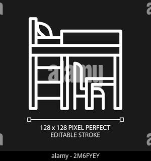 Loft bed pixel perfect white linear icon for dark theme Stock Vector