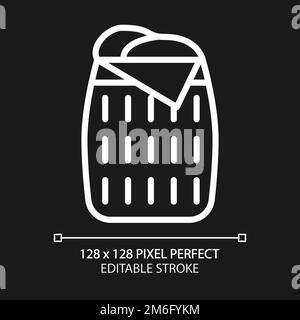 Laundry basket pixel perfect white linear icon for dark theme Stock Vector