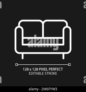 Loveseat pixel perfect white linear icon for dark theme Stock Vector