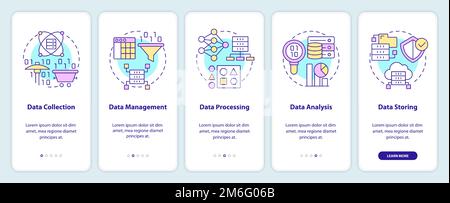 Data processing stages onboarding mobile app screen Stock Vector