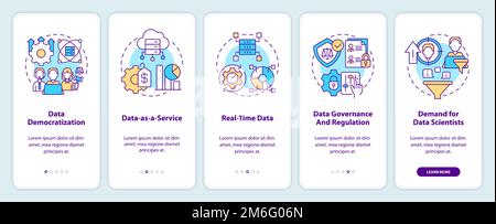 Data science trends onboarding mobile app screen Stock Vector