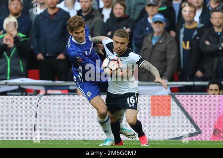 Marcos Alonso of Chelsea and Kieran Trippier of Tottenham Hotspur fight for the ball - Chelsea v Tottenham Hotspur, The Emirates FA Cup Semi Final, Wembley Stadium, London - 22nd April 2017. Stock Photo