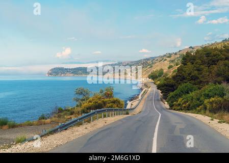 A road along the Black Sea coast. Crimea.The village of Morskoye. Stock Photo