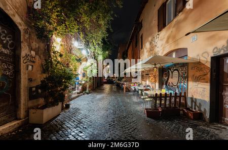 Old Historic Streets in Downtown. Rainy Night. Stock Photo