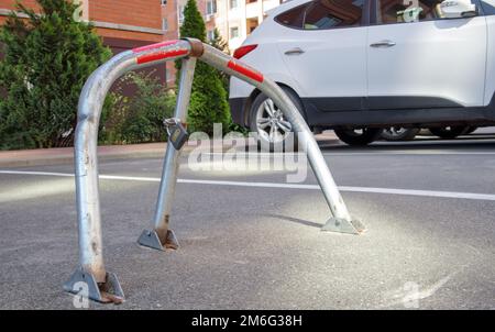 Manual Car Parking Barrier With Lock And Stop Sign. Car Parking Lock  Device. Dedicated Parking For Guests. Traffic Rules, Prohibitory Signs  Stock Photo, Picture and Royalty Free Image. Image 140153962.