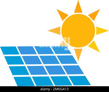 Photovoltaic icon. Solar power generation. Solar panels and sun. Editable vector. Stock Vector