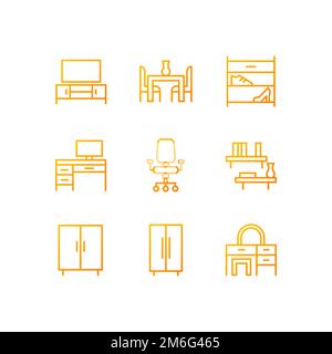 Contemporary furniture pixel perfect gradient linear vector icons set Stock Vector