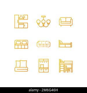 Modern furniture shop pixel perfect gradient linear vector icons set Stock Vector