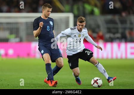 Eric Dier of England and Timo Werner of Germany - Germany v England, International Friendly, Signal Iduna Park, Dortmund - 22nd March 2017. Stock Photo