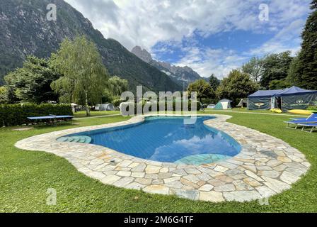 Swimming pool at campsite in the mountains Stock Photo