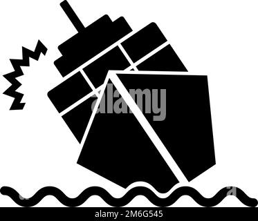 Sinking ships and colliding ship icon. Cargo transport collision. Editable vector. Stock Vector