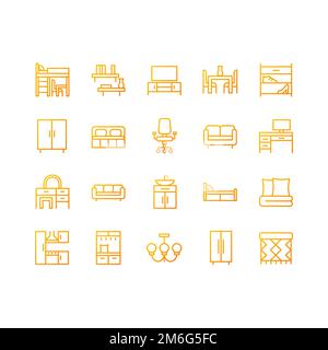Furniture department pixel perfect gradient linear vector icons set Stock Vector