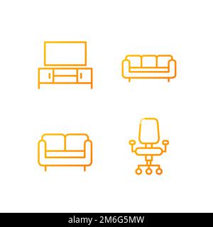 Furniture store pixel perfect gradient linear vector icons set Stock Vector