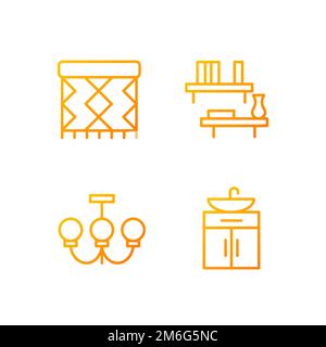 Home decor and furniture pixel perfect gradient linear vector icons set Stock Vector