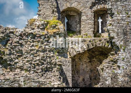 Ruined Llansteffan castle in Carmarthenshire, Wales, UK Stock Photo