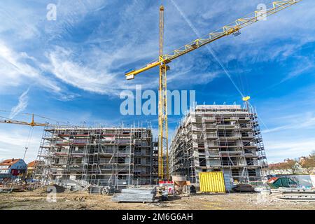 Construction site with crane on a sunny day in Tübingen, Germany (editorial) Stock Photo