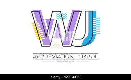 Letters W and J. Merging of two letters. Initials logo or abbreviation symbol. Vector illustration for creative design and creative ideas. Flat style. Stock Vector