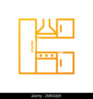 Kitchen set pixel perfect gradient linear vector icon Stock Vector