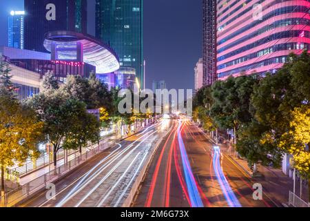 Night view of the beautiful street in Changsha Stock Photo