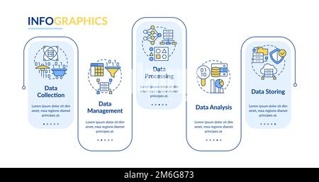 Stages of data processing rectangle infographic template Stock Vector
