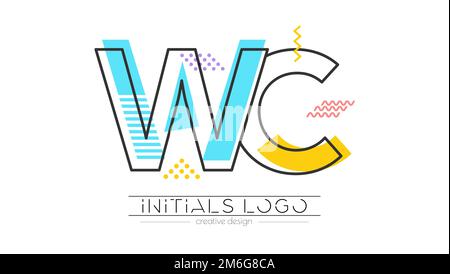 Letters W and C. Merging of two letters. Initials logo or abbreviation symbol. Vector illustration for creative design and creative ideas. Flat style. Stock Vector