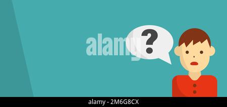 Questioning man and green background. Question or worry. Editable vector. Stock Vector