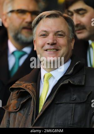 Chairman of Norwich City, Ed Balls looks on in his first game at Carrow Road since leaving Strictly Come Dancing - Norwich City v Brentford, Sky Bet Championship, Carrow Road, Norwich - 3rd December 2016. Stock Photo