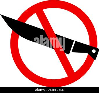 Knife use prohibited. No knife use sign. Restricted item icon. Editable vector. Stock Vector