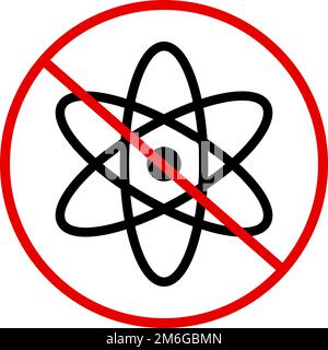 Atom and prohibition sign icon. Editable vector. Stock Vector