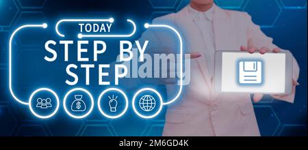 Conceptual caption Step By Step. Internet Concept Slow progress Road to ...