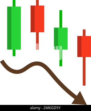 Candlestick chart icon of a downtrend. Declining stock and currency prices. Editable vector. Stock Vector