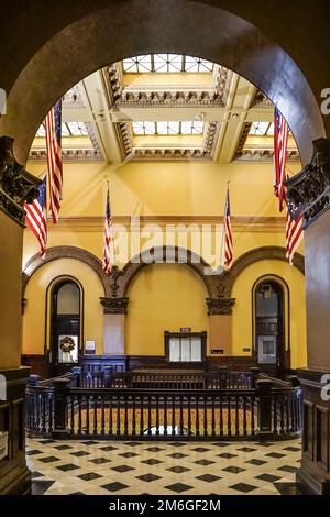 Architectural interior view of the Butler County Courthouse in Hamilton, Ohio. Stock Photo