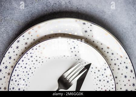 Minimalistic table setting for Christmas Stock Photo