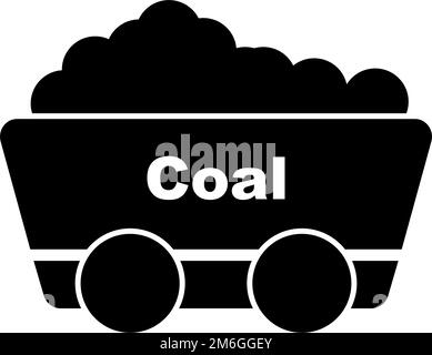 Coal mine trolley silhouette icon. Coal mining. Editable vector. Stock Vector