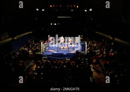 boxers fight during the undercard of Ian Napa of England versus Carmelo Ballone of Belgium for the European Bantamweight title  at York Hall London Stock Photo