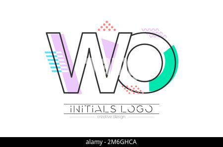 Letters W and O. Merging of two letters. Initials logo or abbreviation symbol. Vector illustration for creative design and creative ideas. Flat style. Stock Vector